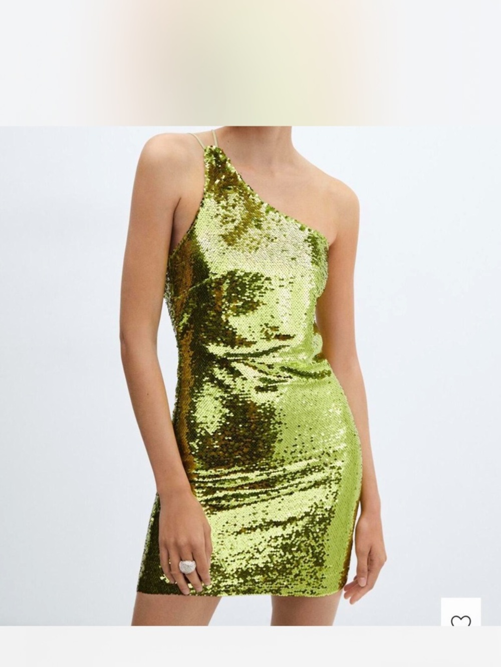 Mango One-Shoulder Sequin Mini Dress in Lime